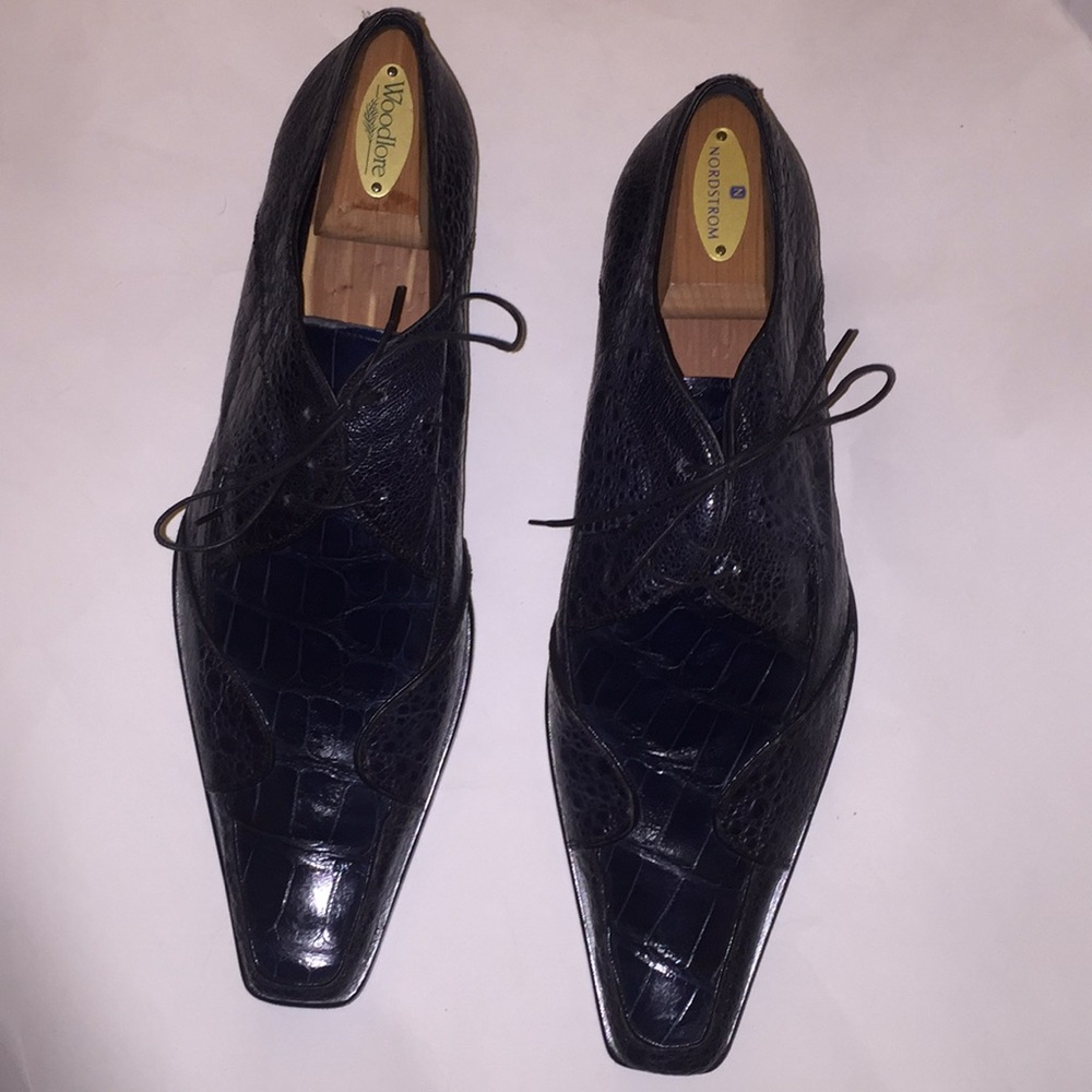 Mauri Black Croc-Embossed Leather Derby Shoes